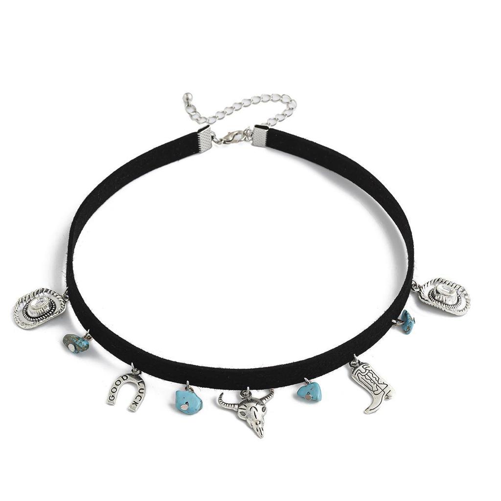 Ethnic Style Bull Head Alloy Necklace with Velvet Chain