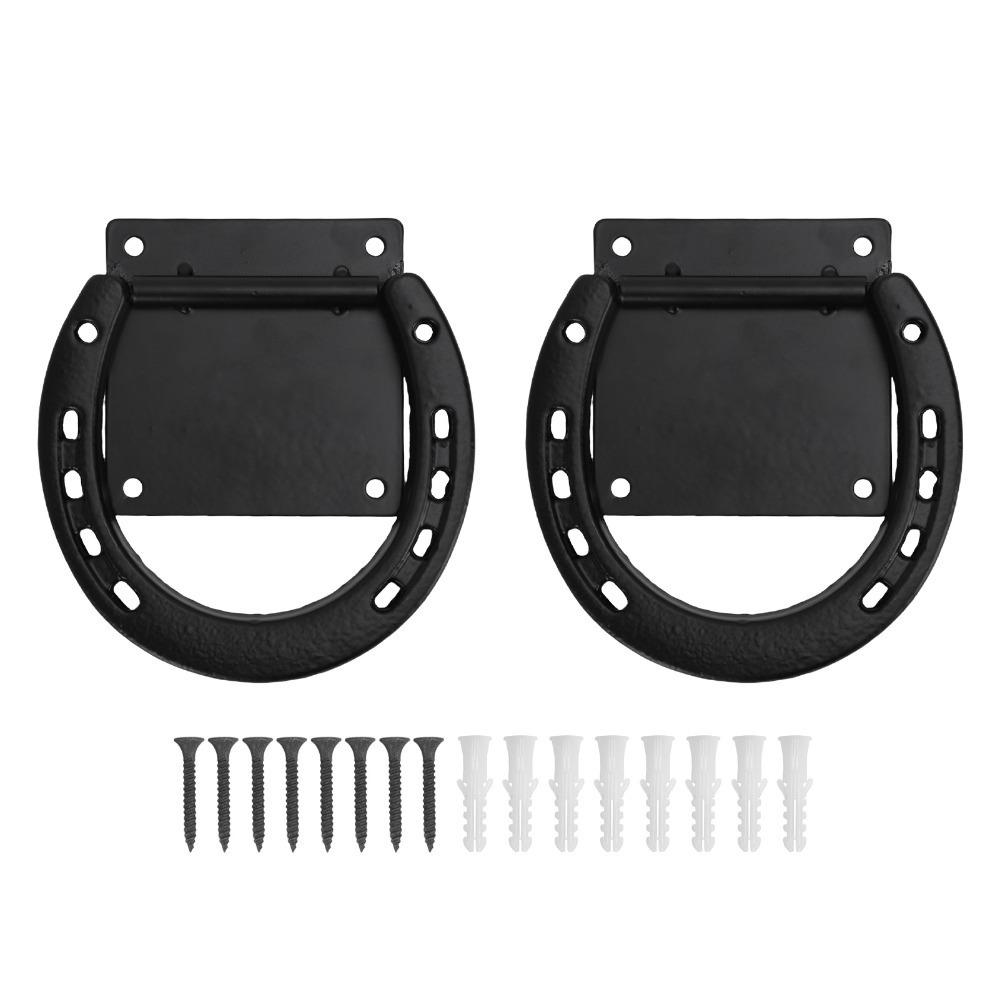 2 Set Anelli per Legare Cavalli Rivestiti in Nero Anelli per Legare a Ferro di Cavallo in Acciaio Gancio Resistente per Legare Cavalli FBox Cavalli