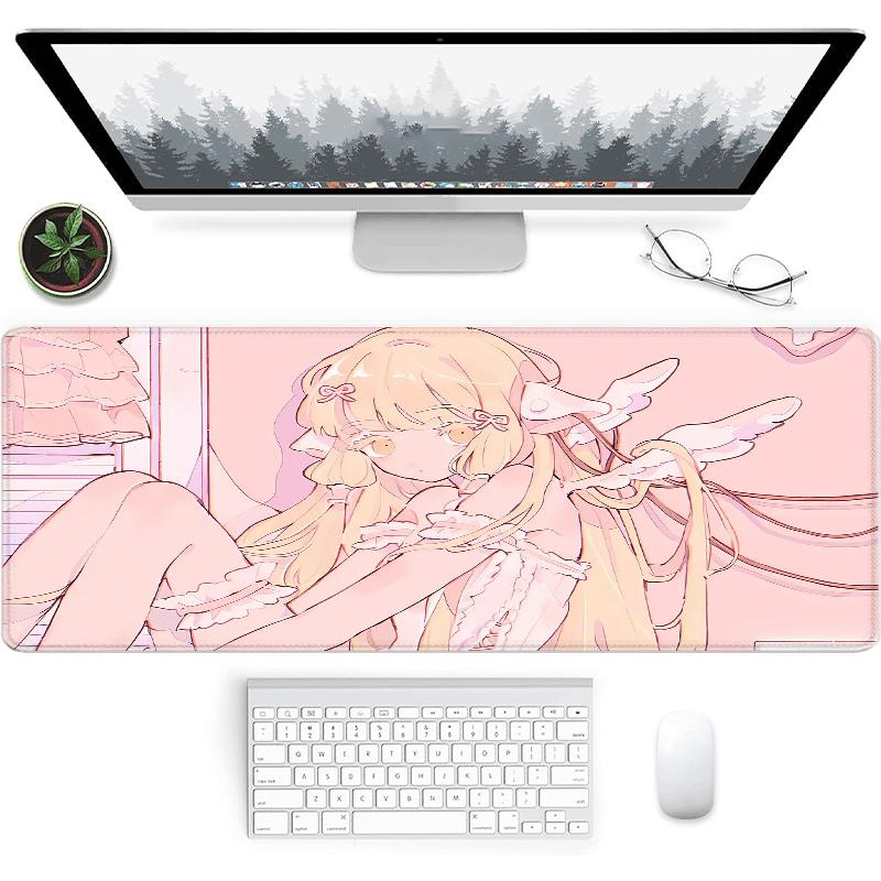 Kawaii Cute Angel Girl Mouse Pad Large Non-slip Rubber Gaming Mat Office Desk Accessories Set Up Computer Desk Mat Rug Mouse Mat