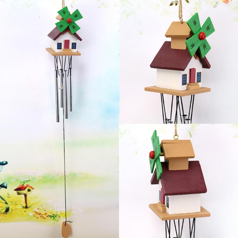 Creative Gift Wind Chimes Handcrafted 4 Tubes Wooden Metal Tube Wind Chimes Rustic Wooden  For Ideal Gift