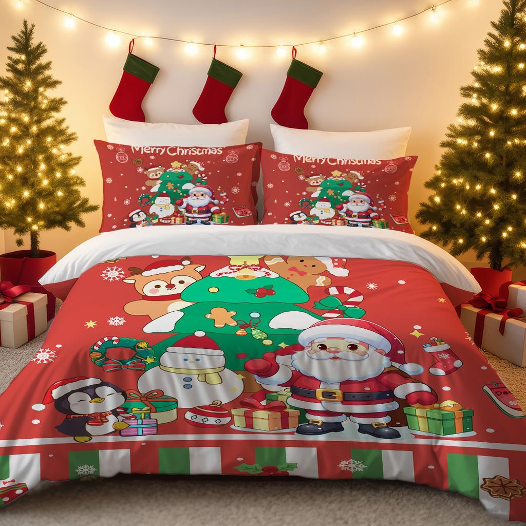 Christmas Bedding Quilt Cover Three-Piece 3D Digital Printing Kit Pillowcase Quilt Cover Home Textile