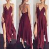 Women Prom Dress Deep V Neck Low Cut Sleeveless Backless Spaghetti Strap Dress-up Cross Back Irregular Hem Wedding Dress Women Clothes