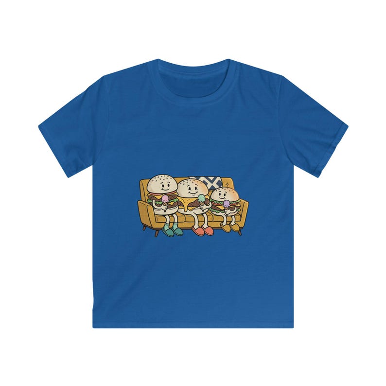 Cartoon Burger Family Couch Tee | Kids Graphic Shirt, Food Characters 150