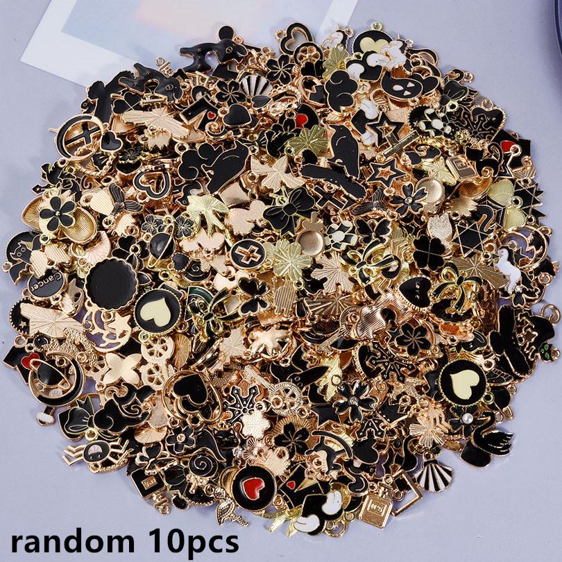 

Random Mix Heart Round Metal Cute Charms For Jewelry Making Supplies Black Enamel Oil Drop Pendant Charm DIY Bracelets Materials
