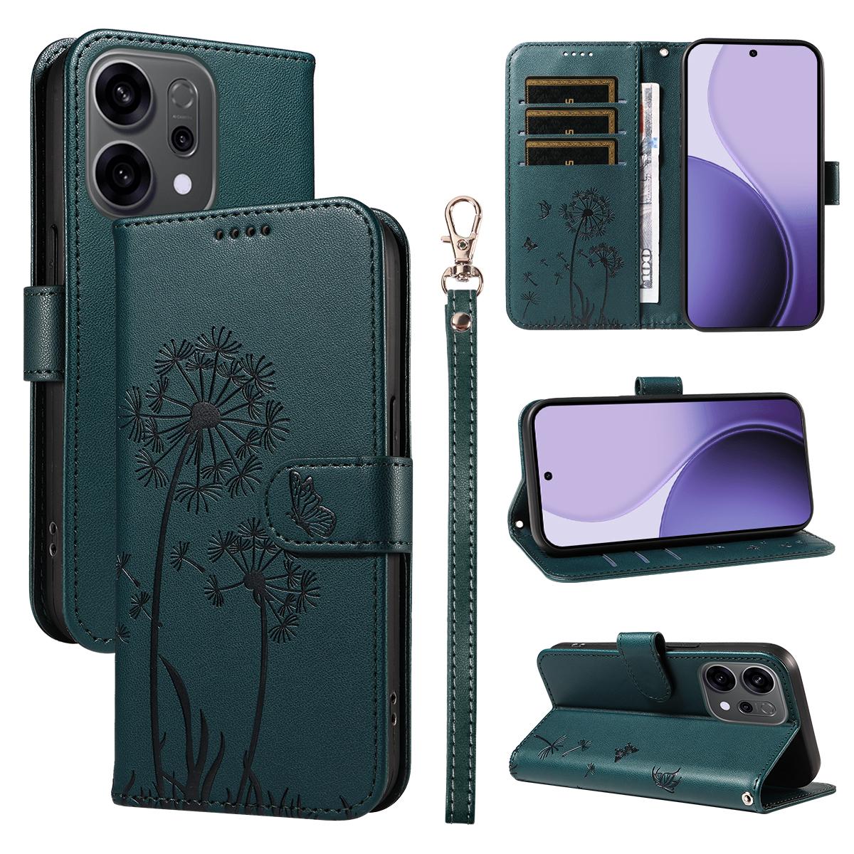 Для Oppo Reno14 5G (Китай)/Oppo Reno14 F 5G/Oppo Reno14 5G (Глобальный) Кожаный чехол-кошелек с ремешком, тиснение «Одуванчик», подставка для телефона F