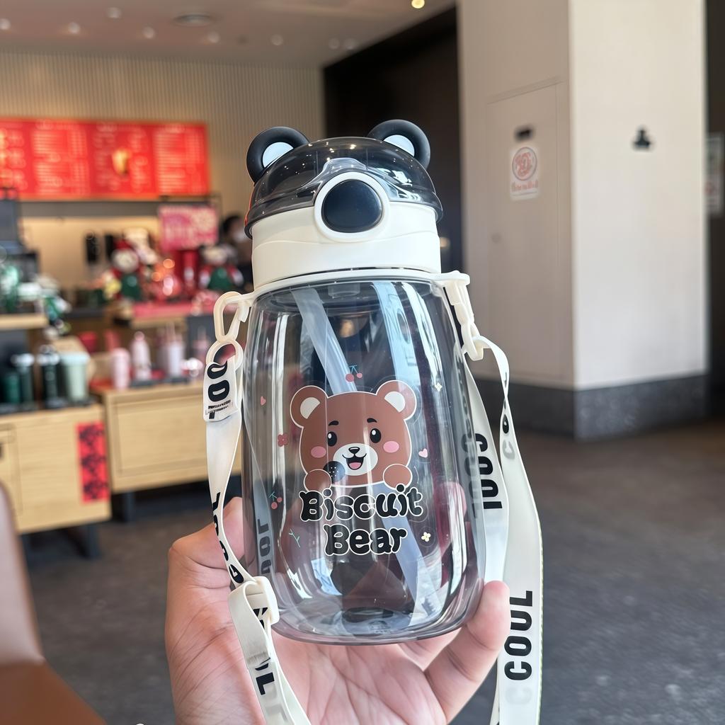 Water bottle cute bear straw cup water cup new children's plastic large capacity anti-drop summer portable cup student girl
