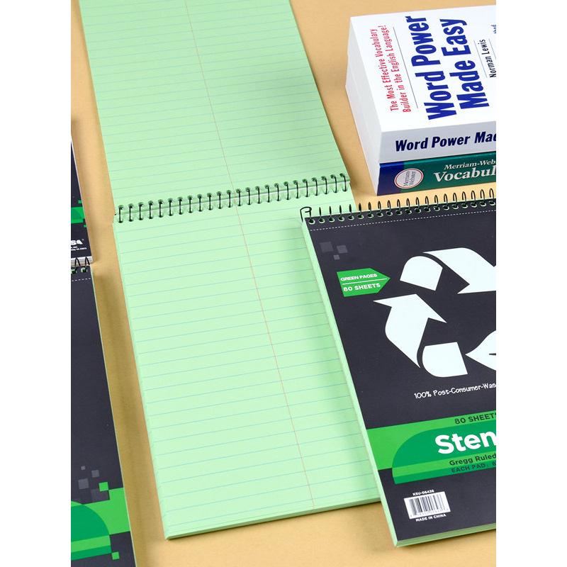 Kaisa Steno Pad: A5 Speed Writing Notebook with Green Inner Pages, 80 Sheets, Symmetrical Columns, Easy-Tear, Wide Line Spacing.
