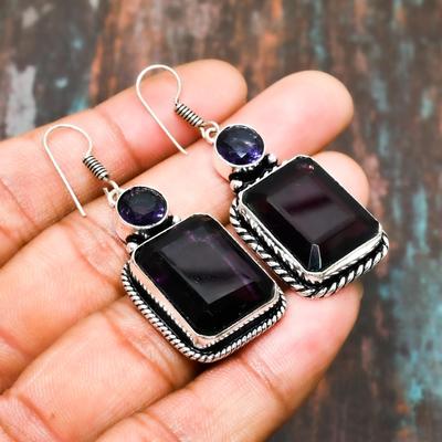 Amethyst, Edelstein 925 Sterling Silber Handgefertigter wundervoller Schmuckohrring