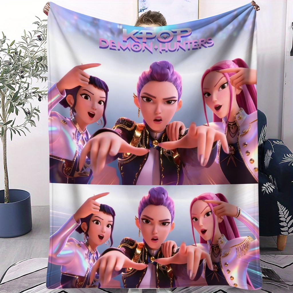K-Pop Throw Blanket Lovely Rumi Mira Zoey Printed Fleece Blanket for Adult Quality Super Warm Blanket for Travel Picnic Home