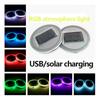 Pair 68Mm Round Solar+Usb Charging Car Cup Holder Bottom 7 Color Rgb Led Lights