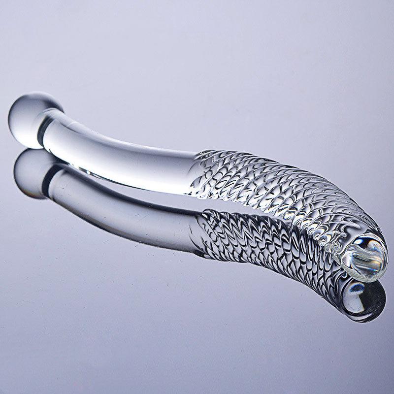 Double Ended Crystal White Pyrex Glass Dildo Artificial Penis Granule Spiral G Spot Massager Adult Game Sex Toys for Woman Gay