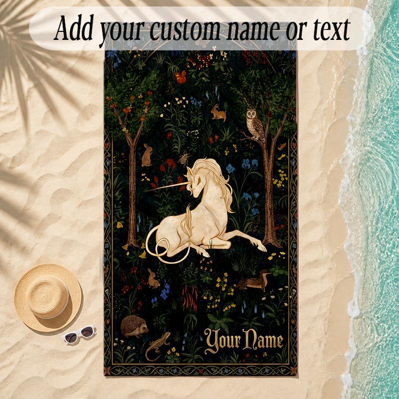 Unicorn Theme Soft Beach Towel Personalized Custom Name Text Towel Portable for Beach Pool Travel