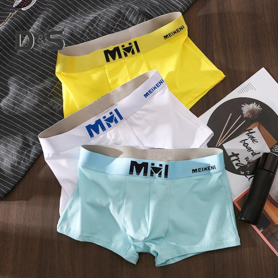 Men Boxer Underwear Mid-rise Elastic Waistband Letter Print Shorts Briefs U-Convex Breathable Panties Daily Wear