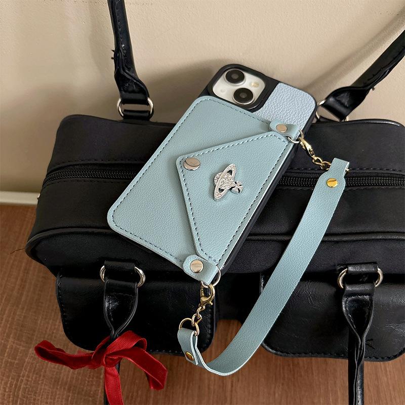 For Apple 16promax Rhinestone Button Wallet Mobile Phone Case for IPhone15 Portable Card Bag Planet Female New Model