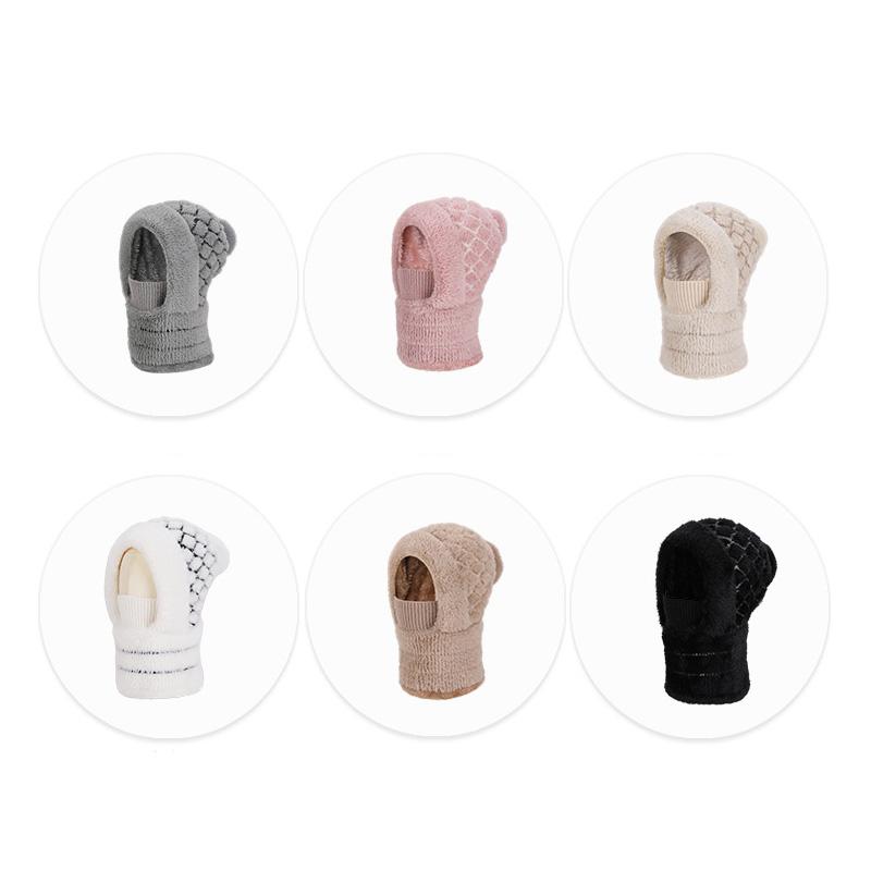 Winter Warm Pullover Hat Scarf Mask Integrated Hat Women's Outdoor Riding Fleece Ear Protection Knitted Wool Hat