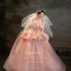 Nuevo vestido de novia de alta gama estilo pintura al óleo con flores, vestido color rosa Mori