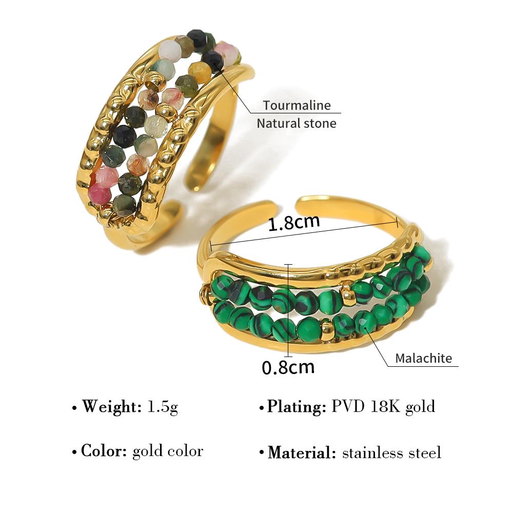 WILD & FREE Luxury Natural Stone Beads Stainless Steel Open Rings for Women Vintage Charm Elegant Chic Waterproof Jewelry Gift