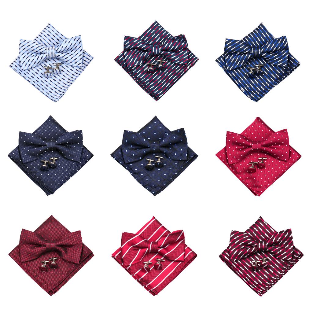 55 Styles Men Bow Tie Sets 3 Pcs Luxury Classic Stripe Pocket Square Cufflinks Paisley Floral Polka Dot Wedding Business