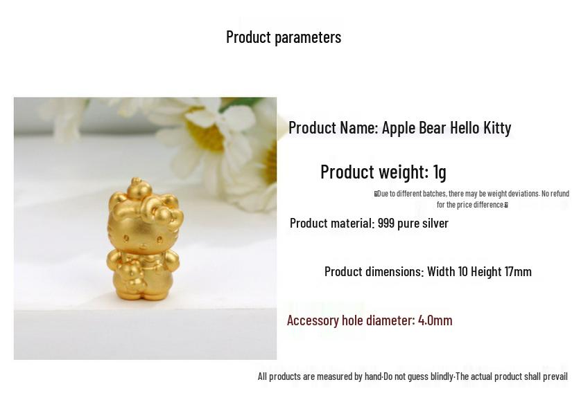 Sterling Silver 999 Hello Kitty DIY Beading Apple Little Bear Handmade Woven Rope Lucky Beads Jewelry