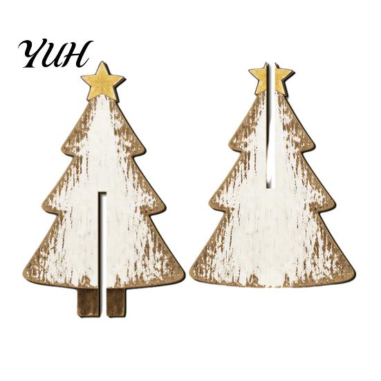 Charming Christmas Party Table Decor Wooden Tree Tabletop Decoration, Rustic 3D Interlocking Ornaments, Vintage Durable Festive Shop Window