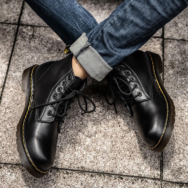 Autumn-Winter British Style Double-Lined Work Boots, Trendy and Stylish Winter Warmth-Packed Leather Boots with Padding