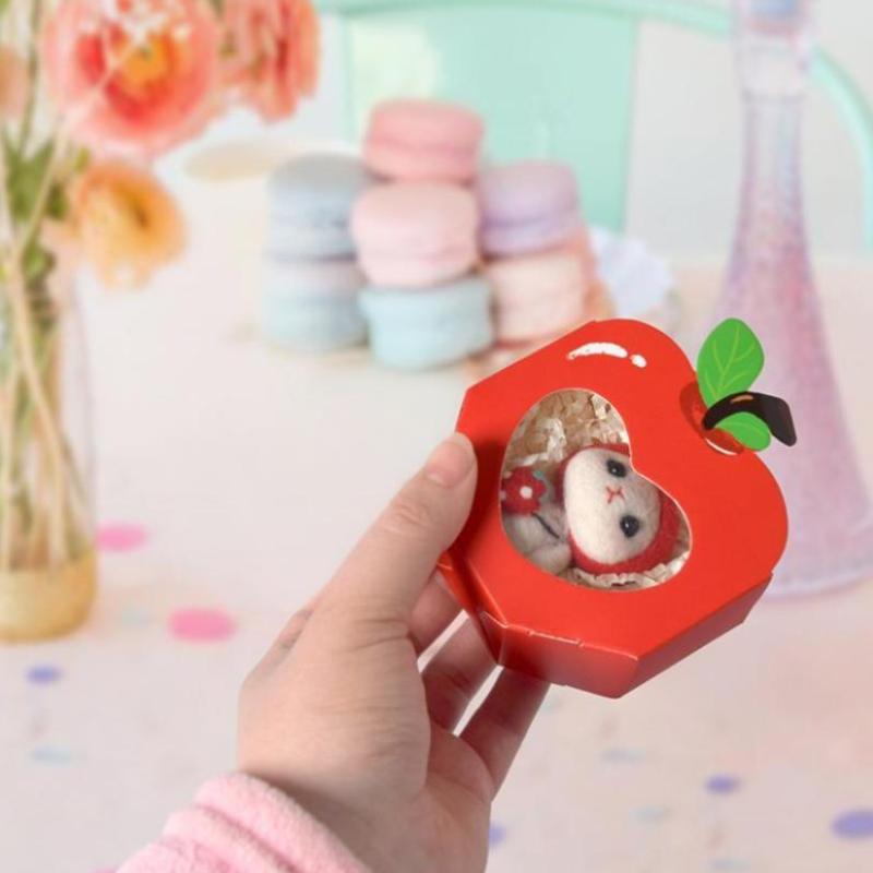 10Pcs Apple Window Candy Boxes Heart Winow Gift Box Mini Red Snack Sweet Paper Holder For School Birthday Wedding Party Favor