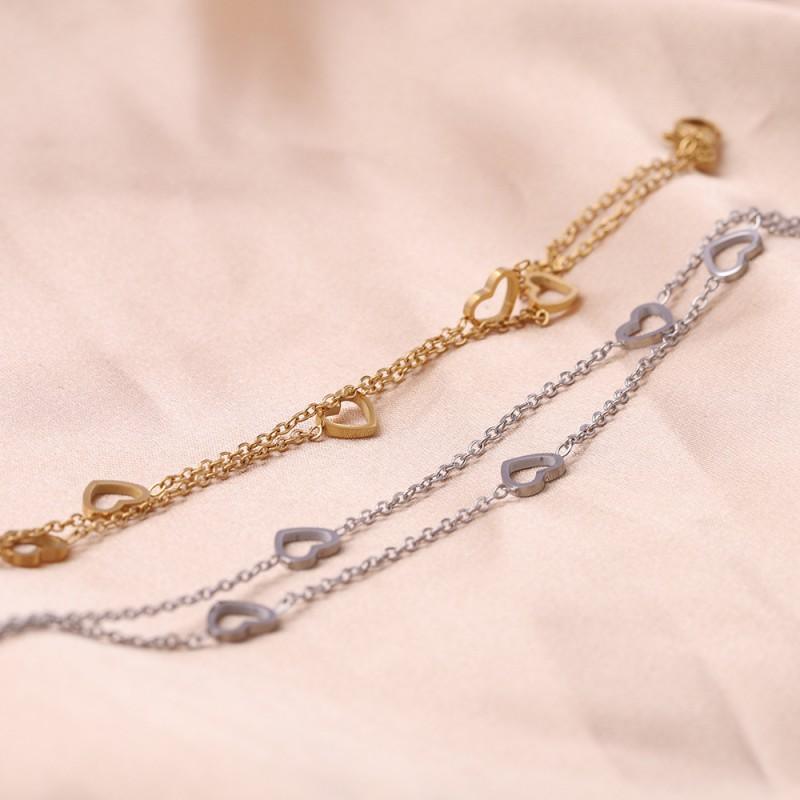 Stainless Steel Layered Adjustable Heart Charm Bracelet Women Gold Plated Minimalist Fashion Jewelry