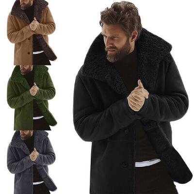 Men's Parka Woolen Lined Long Sleeve Lamb Coat Sheep Jacket Thick Winter Warm Outwear Overcoat