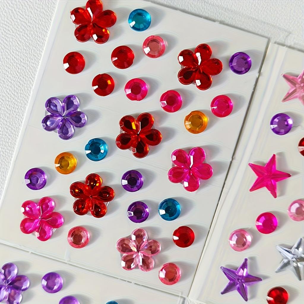 Mini Edelsteinaufkleber-Selbstklebend Mehrfarbig Sortierte Formen(Herzen,Sterne,Blumen)für DIY Basteln, Nagelkunst, Gesichts- und Körperdekoration