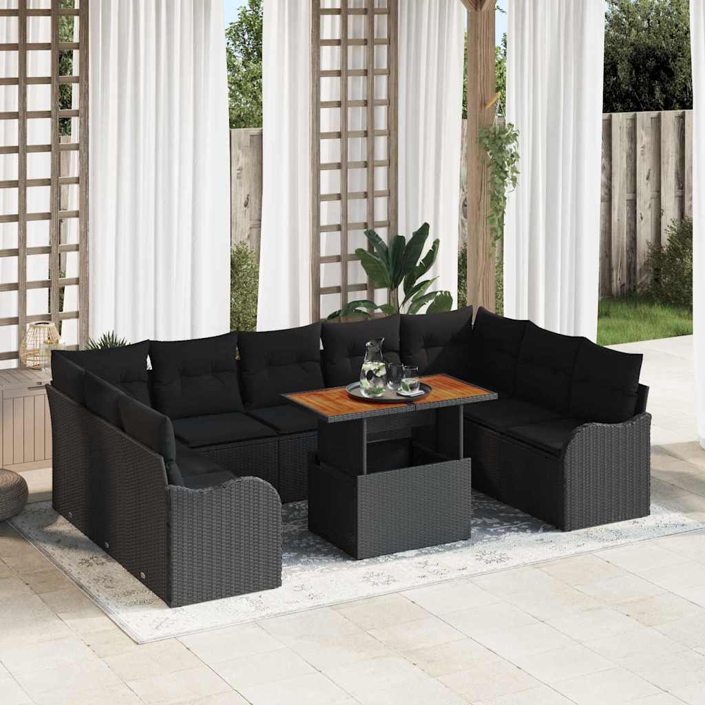 Garden Sofa Set with Cushions 10 pcs Black