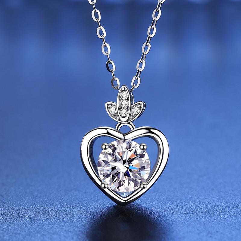 Factory Customized 14K Gold Plated S925 Sterling Silver 1CT VVS GRA Moissanite Adodo Snake Chain Heart Pendant Necklaces Gift