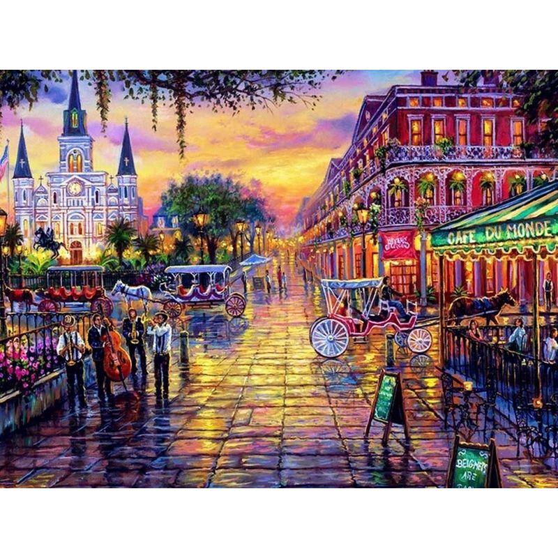 Broderie cu Diamante Peisaj Urban Pictură cu Diamante Mozaic Pătrat Complet Rotund Peisaj Burghiu Stras Imagine Artă