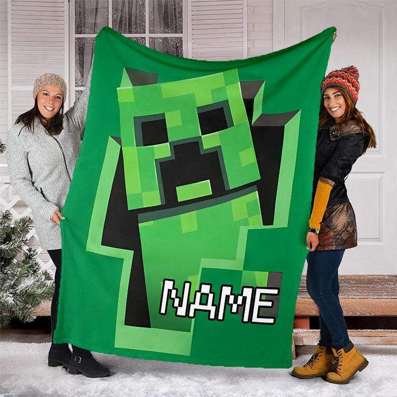 Customizable Minecraft Throw Blanket – Personalized Name, All-Season Cozy Snug Blanket, Machine Washable, Personalized Blanket