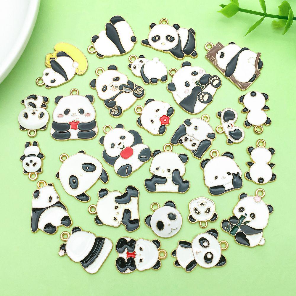 30 Mixed Black & White Enamel Panda Charms for DIY Jewelry