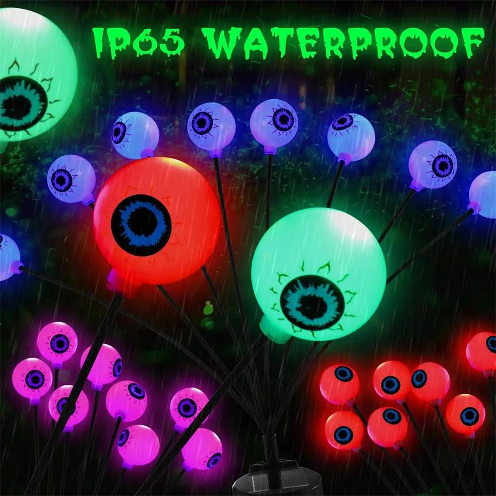 Halloween Solar Scary Eyeball Lights 8LED Eyeball Swaying Firefly Lights Waterproof Decorative Stake Lights for Yard Garden