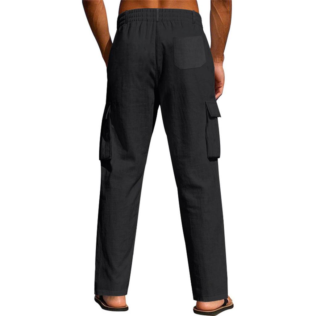 Pantaloni Casual Estivi da Uomo in Cotone e Lino - Gamba Dritta - Monocolore