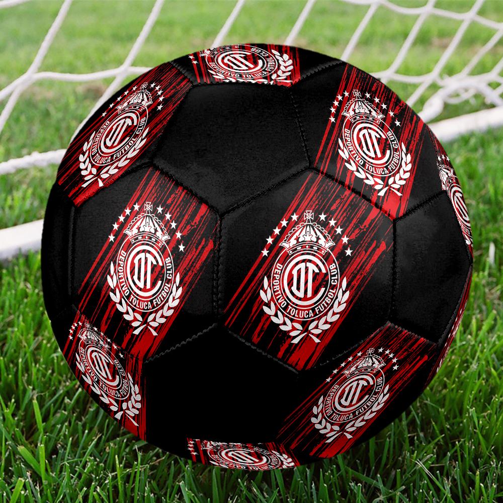 SIZE 5 Deportivo Toluca F.C. Soccer Ball Colorful All Ages Machine Stitched PVC Competition Ready Durable High-Bounce