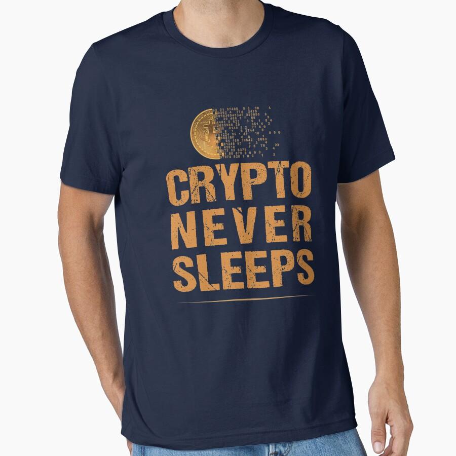 

Bitcoin Logo Crypto Never Sleeps Vintage Crypto Cryptocurrency 100% cotton t shirt for men large size Adult tops S-6XL 4XL