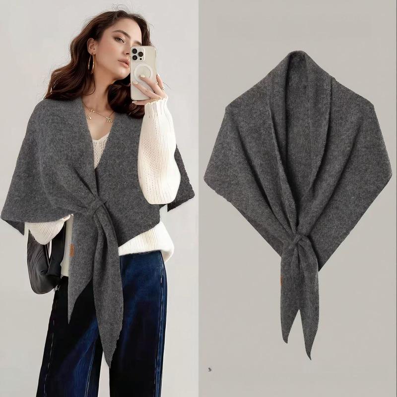 Big shawl triangle scarf women's autumn and winter warm versatile wear knitted cape retro autumn and winter wool cape scarf