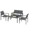 4 Piece Garden Furniture Set, Outdoor Sofa Set with HDPE Slatted Loveseat Armchairs Coffee Table Metal Frame, Dark Grey