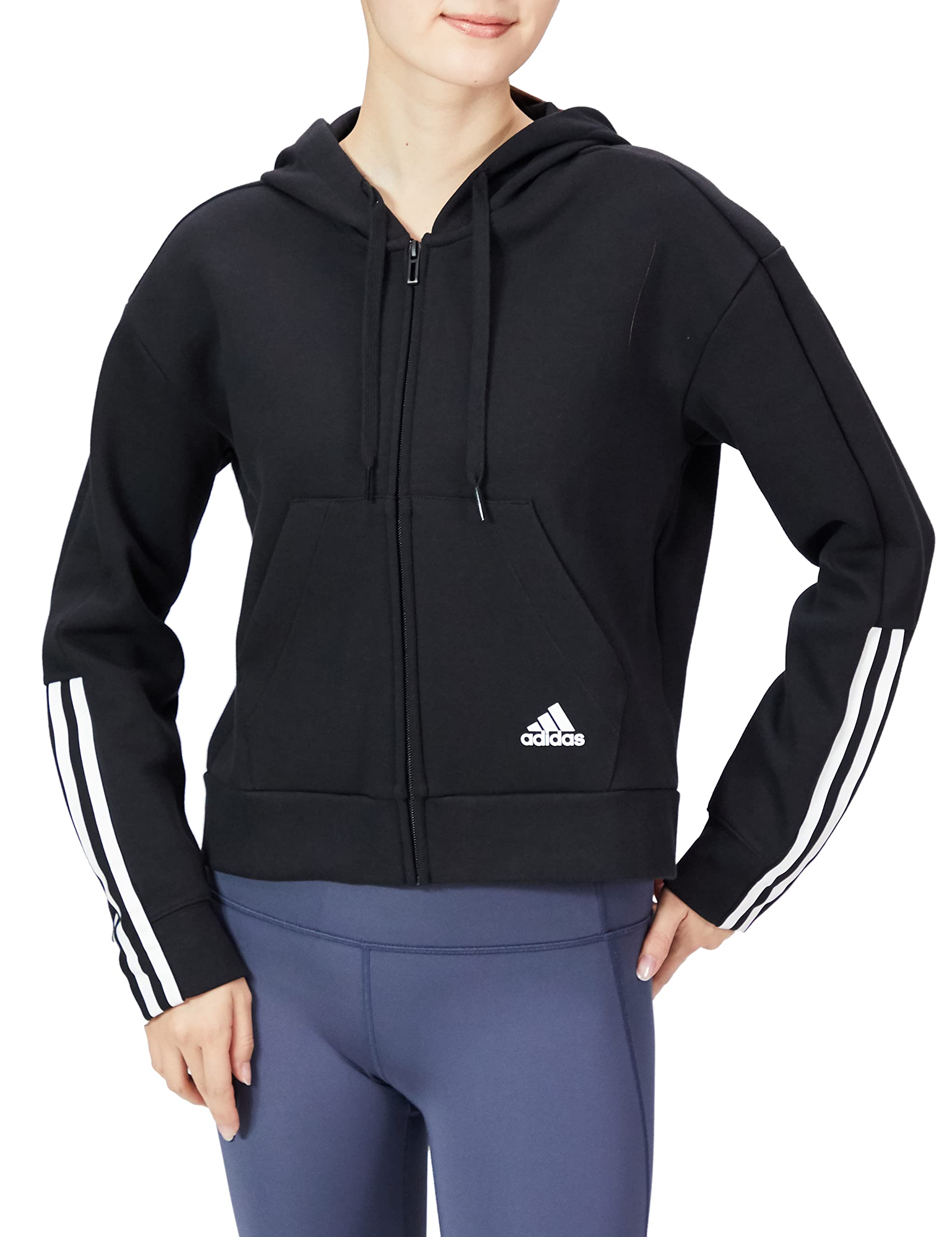 

Adidas Essentials Hoodie AS773 XOT Loose-Cut 3-Stripes Full-Zip Women s Black/White (GS1380)