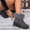 Fashion Elegant Furry Snow Boots Women 2025 Winter Non Slip Medium Heel Fluffy Fur Ankle Boots Retro Side Zip Cotton Mom's Shoes Autumn