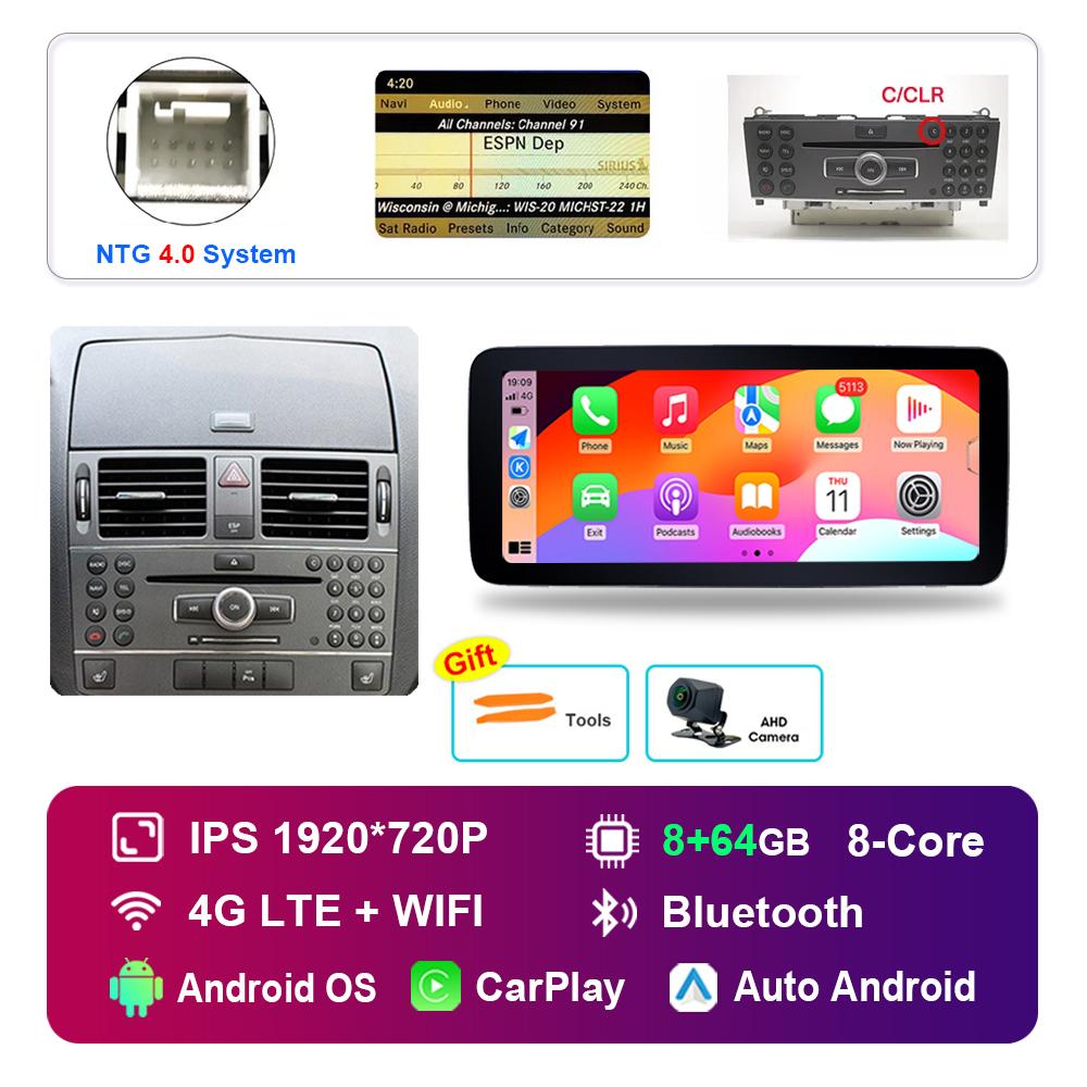 Ecran Tactil HD de 12,3 inch pentru Mercedes Benz C W204 2007 - 2010 Sistem NTG 4.0 Radio Auto Android Player Multimedia GPS 4G WiFi