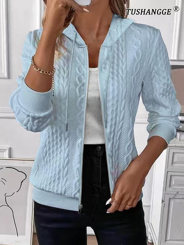 Women's White Knit Zip-Up Hooded Sweatshirt with Multiple Color Options