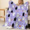 Cozy Non-Shedding Flannel Blanket Ghost Theme, Warm Soft Throw for Home, Bedroom, Sofa, Halloween & Christmas Decor