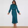 Sommer neues High-End Satin Langarm Promi Temperament Elegantes Damen Abendkleid Kleid