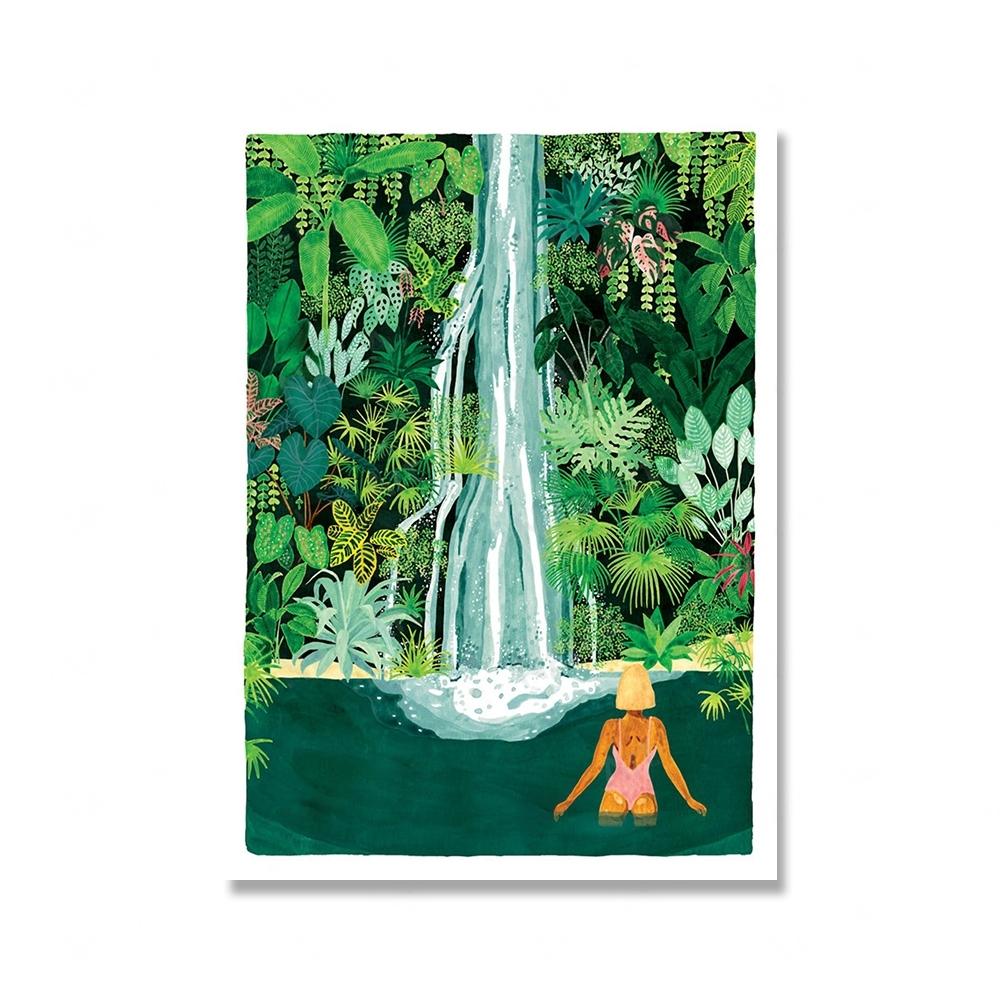 Green Botanical Porch Summer Shower Waterfall Wall Art Canvas Painting Nordic Poster And Print Picture For Living Room Bar Decor