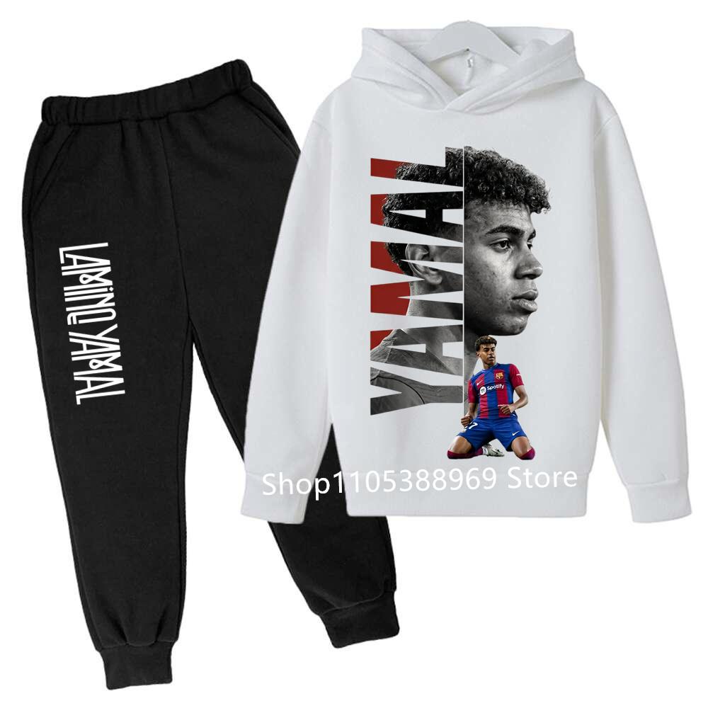 Kinder Lamine Yamal 2-teiliges Trainingsanzug Set Jungen Mädchen Fußballstar Hoodie + Jogginghose Set Grafisches Kapuzensweatshirt Sport Outfit