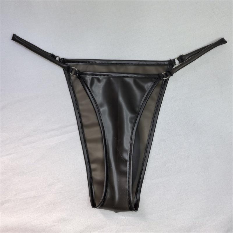 Men T-Back Briefs Sexy Underwear Latex G-String Micro Thongs See-Through Low Waist Safety Panties Smooth Underpants Penis Bulge