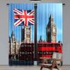 2 Pezzi Tenda Sfondo Strada di Londra Big Ben Bandiera Britannica Edifici del Parlamento Inglese Per Soggiorno Camera da Letto